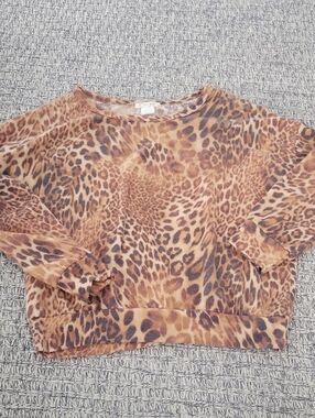Leopard Print Crewneck Light Soft Sweatshirt - Brown/Tan Small